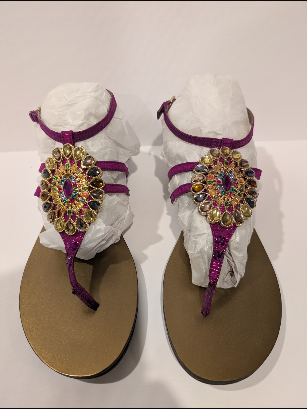 Nine West Purple Jeweled T-Strap Sandals